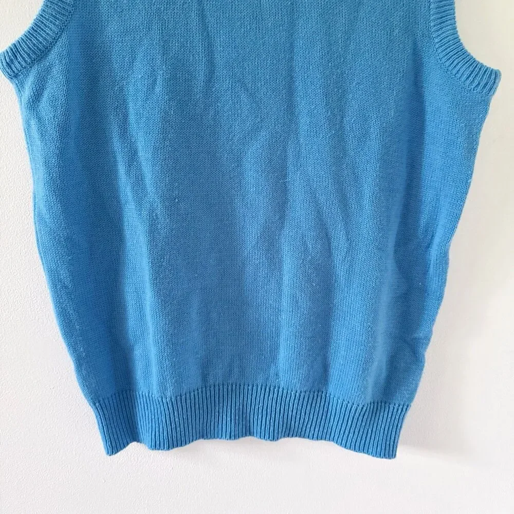 Vtg 70s 80s Preppy Grandpa Cable Knit Sweater Vest Mens Large Blue Acrylic Boho
